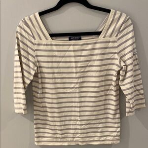 Saint James Women's Striped Top - Cream and Gray Size M